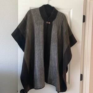Brown Alpaca Wool Ruana Shawl Poncho
